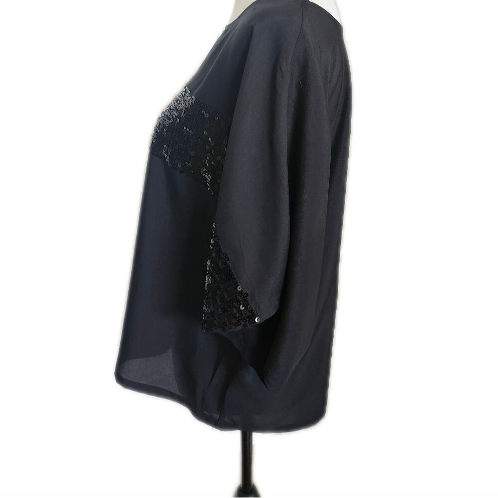 Express Black Oversized Dolman Sleeve Blouse W/ Black Sequins, M - Picture 3 of 10